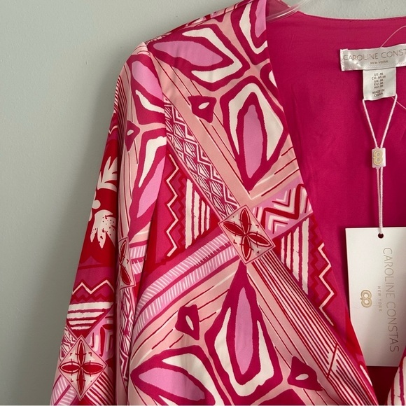 NEW NWT Caroline Constas Cropped Satin Blouse Vneck Boho Patterned - Picture 7 of 8